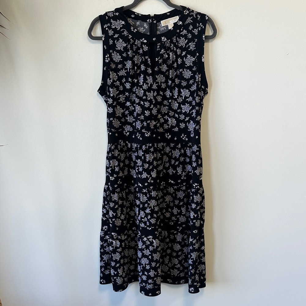 MICHAEL Michael Kors Sz Large Black and White Floral Midi Dress